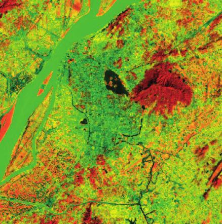 Mapping urban areas using NDBI 587 Figure 2. False colour composite of TM bands 4 (red), 3 (green) and 2 (blue).