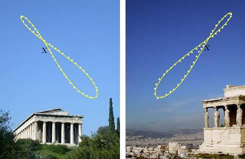 Specifically, the shape and angle of the analemma in the models and the photographs should be the same, if the camera in the photographs is approximately pointing towards the position of the mean sun.