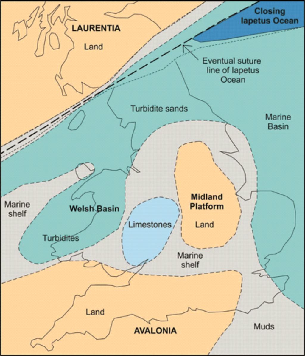 A NEW OBSERVATION FROM WENLOCK EDGE Figure 2. A palaeogeographic map of Britain during the mid-silurian.