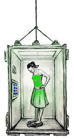 Riding in an elevator 1) Draw Force diagram 2) Determine Net Force 3) Solve the Problem A 50 kg woman is standing on a scale in an elevator. The scale reads 55kg.