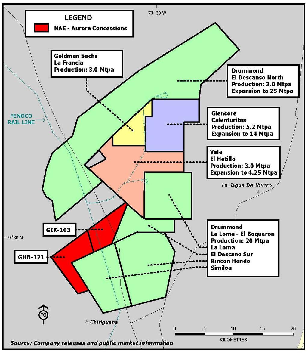 The Cesar Project The Cesar Project consists of two concessions, GHN-121 (1,554 hectares) and GIK-103 (2,587 hectares) located in the south western edge of the Cesar thermal coal basin (Figure 2).