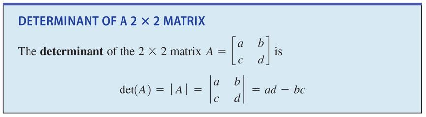 Determinant of a 2 2 Matrix We denote the determinant of a square matrix A by the symbol det (A) or A.