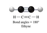 Double bonded carbons possess an angle of 120 and hybridization of sp 2. 2. Alkynes contain carbon-carbon triple bonds.