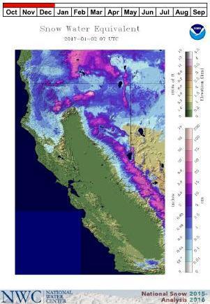 Plot 10 JAN-2017 Figure 16 California Snow Water Equivalent 3 Jan 2017 (NOHRSC, 2017) Note: January 3 for Lake Tahoe is the center date for the most snow.