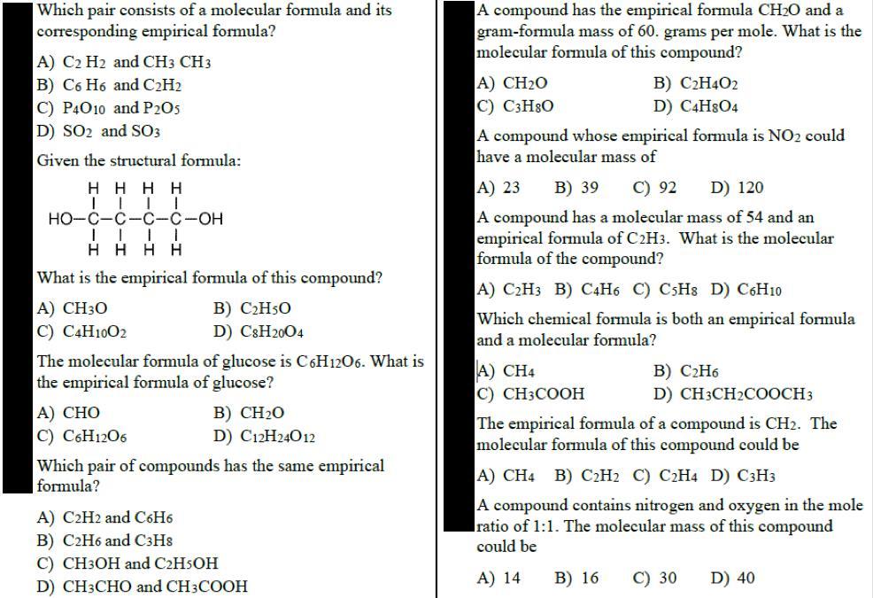 7. Determine the empirical formula of C6H12O6 ASSESS YOURSELF ON THIS ADDITIONAL PRACTICE: /7 If you missed more