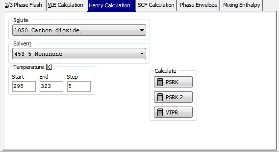 Example 3: Gas Solubilities Gas solubilities are calculated as Henry coefficients. Figure 11: Input dialog for Henry calculations.