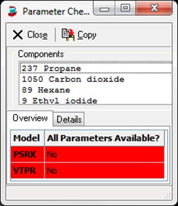 Figure 2: Parameter check dialog overview - failure Figure 3: Parameter check
