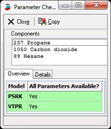 Parameter check dialog details success This details page lists all sub groups of