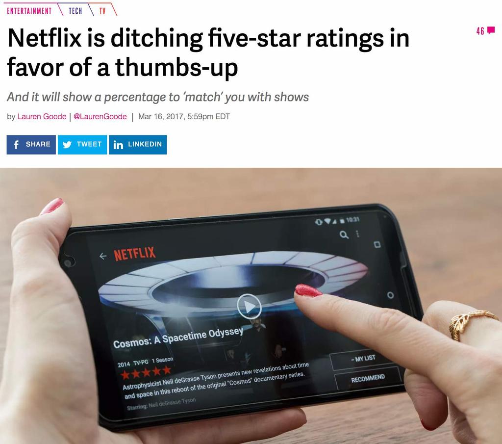 Explicit Rating vs. Implicit Feedback the company completely relied on its users rating titles with stars when it began personalization some years ago.