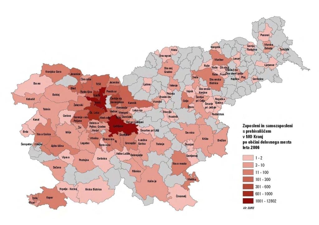 Gorenjska: daily town city migrations Kranj: outward job comuters