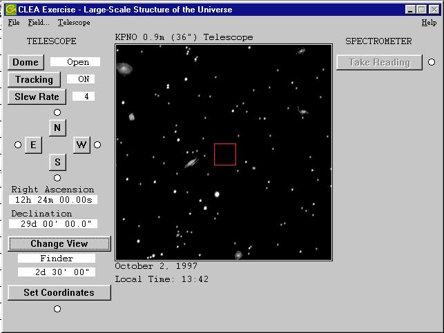 # $! " Student Manual The dome is open and the view we see is from the finder scope, The finder scope is mounted on the side of the main telescope and points in the same direction.