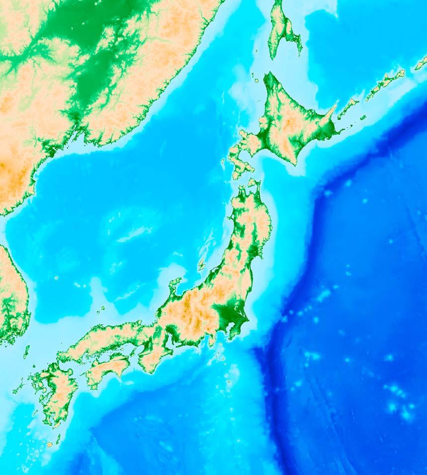 Figure 1. Map showing the topography and tectonic setting of Japan.