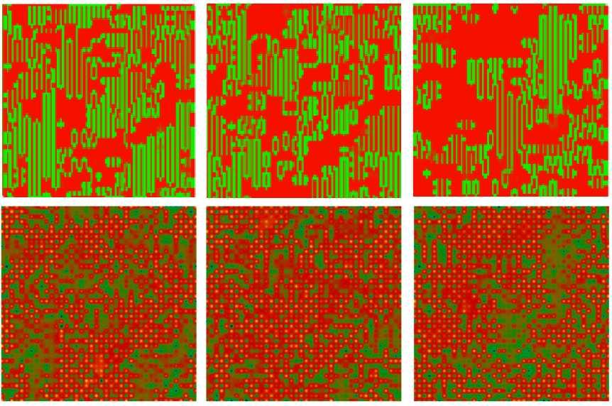 CHAPTER 5. RESULTS: MAGNETIC RECONSTRUCTION Figure 5.6: Conversion to FM. Top: Nearest neighbour S i.s j from MC snapshots. Bottom: corresponding density field n r. η = 0.