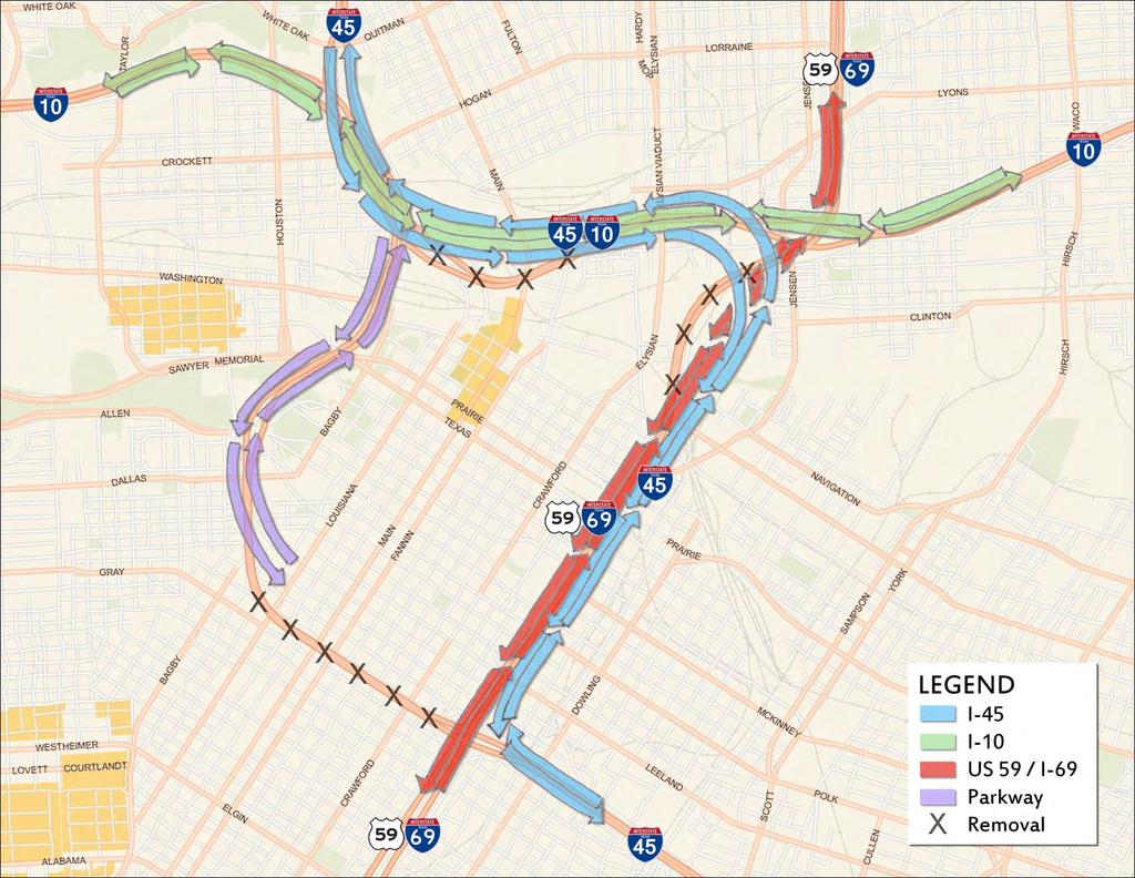 Downtown Connectors replace existing Pierce Elevated Realign I-10 New I-10 Express Lanes