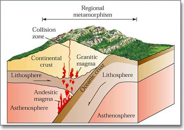 Regional metamorphism occurs under differential stress and elevated temperatures as a