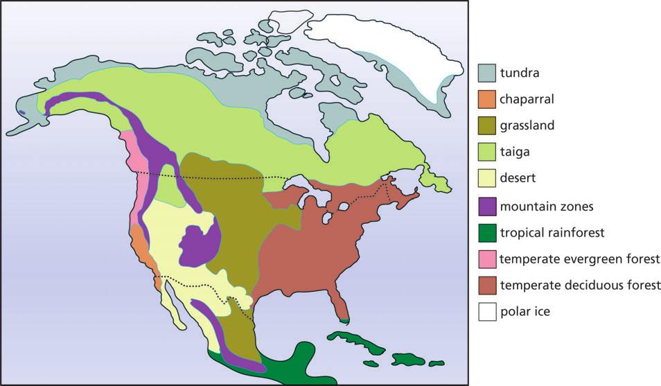 Look at the map of North American biomes below. Match the photographs of the biomes with their locations shown on the map.
