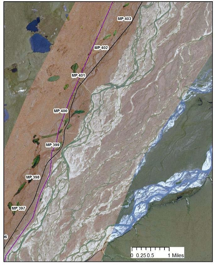 a b Optical image (a) a narrow strip from SPOT6 shows river channel in 2014, with brown land and green water