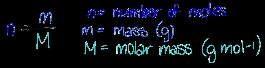 1.2.3 - Solve problems involving the relationship between the amount of substance in moles, mass and molar mass For example, if we wanted to find the number of moles there are in 127.
