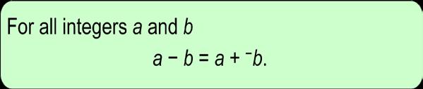 Definition of Integer Subtraction For integers a and b, a b is the unique integer n such that a = b + n. Example 5 Use the definition of subtraction to compute the following: a. 3 10 b.