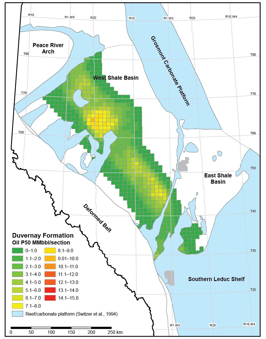 Duvernay Oil in Place Rokosh et al, 2012 Oil trend lies furthest to the east Alberta Geological
