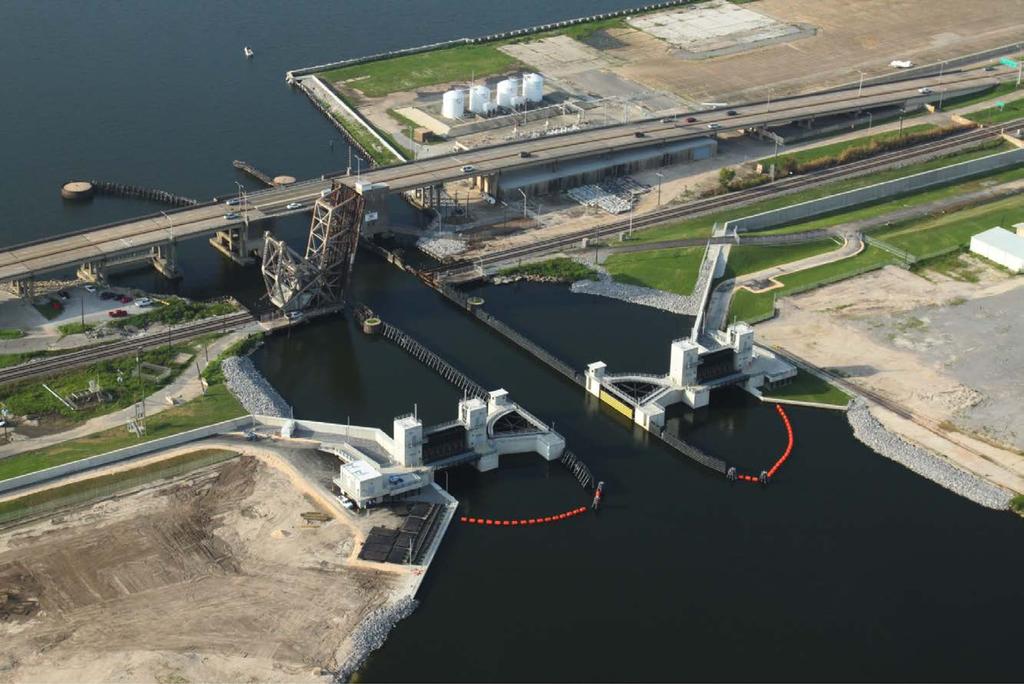 The Seabrook Floodgate Complex in New Orleans works in tandem with the Inner Harbor Navigation Canal Surge