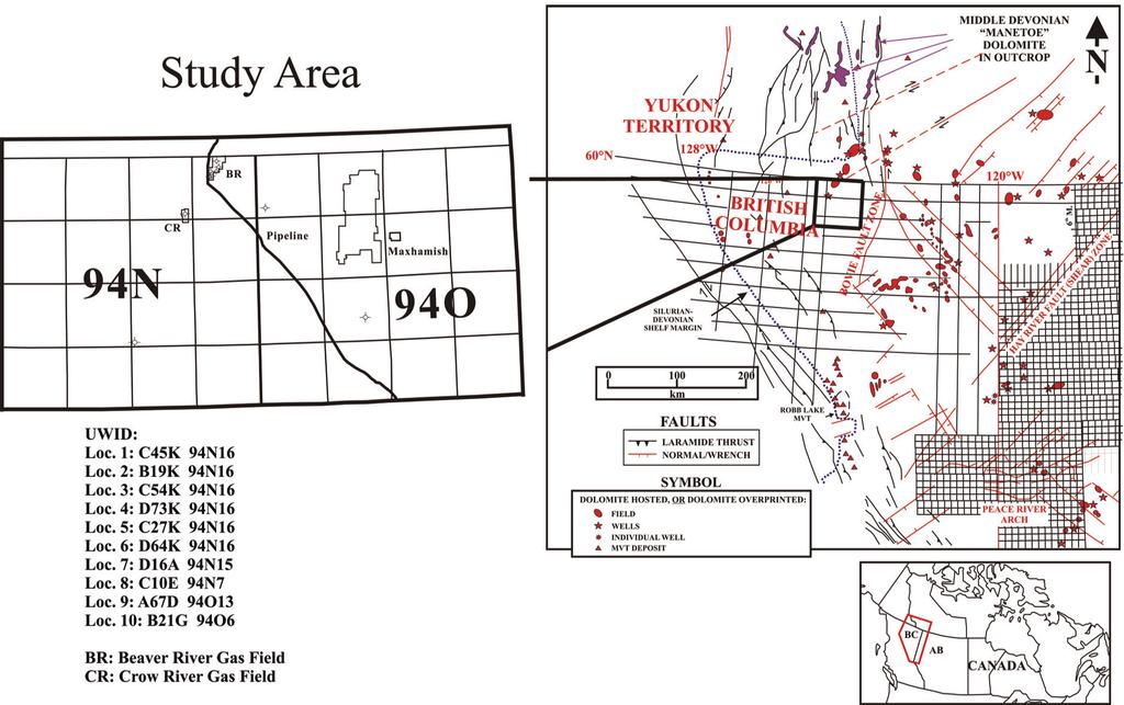 Figure 1. Geographic map of northeast British Columbia and the study area and list of studied wells.geographic map modified from Davies and Smith (2006). Figure. 2.
