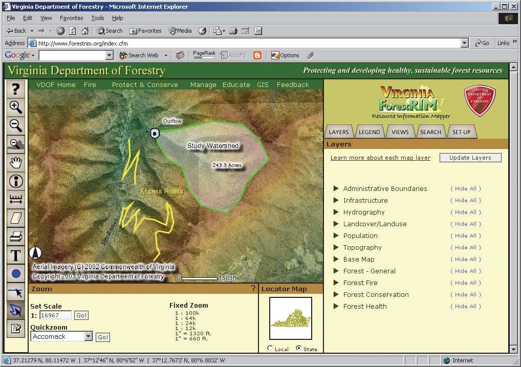 Virginia Department of Forestry Uses Internet GIS to Reach Landowners Virginia ForestRIM allows users to add graphic annotations to maps, including text, points, lines, and polygons.
