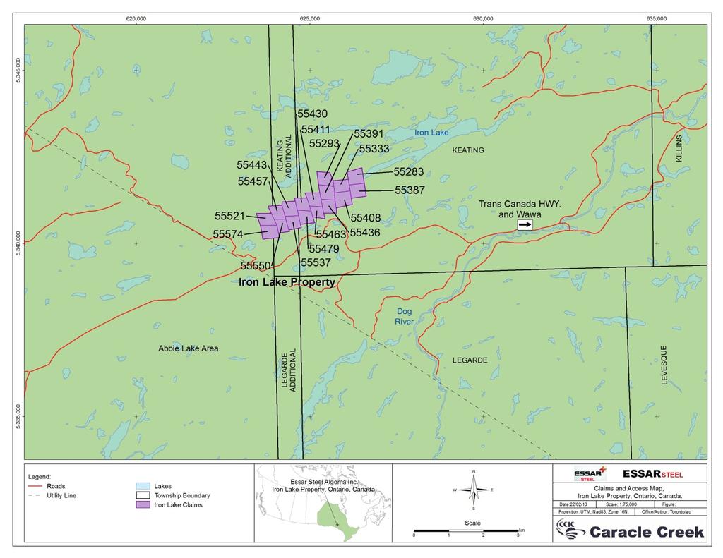 Figure 2-1 Tenure map for the Iron Lake Property 3.0 ACCESS AND INFRASTRUCTURE The Iron Lake Property can be accessed by road following the Trans Canada Hwy.