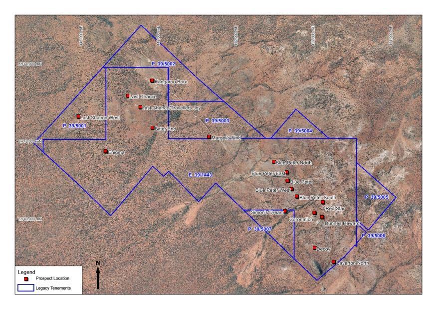 Figure 2: Mt Celia Project- Aerial image showing Kangaroo Bore, Blue Peter, Coronation and other prospects SRK Consulting (Australasia) Pty Ltd (SRK) was engaged to prepare/update the Resource Model