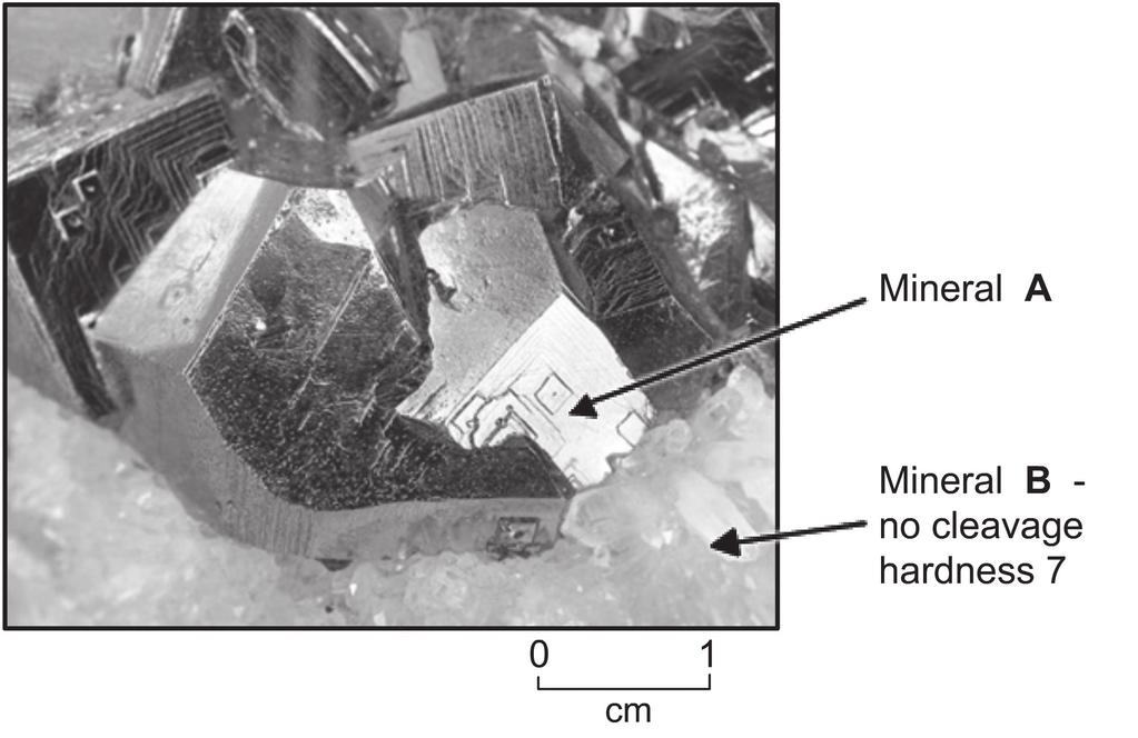 5 Figure 2 is a photograph of a specimen taken from one of the mineral veins in Figure 1 showing two minerals (A and B). Figure 2 4250 010005 8.