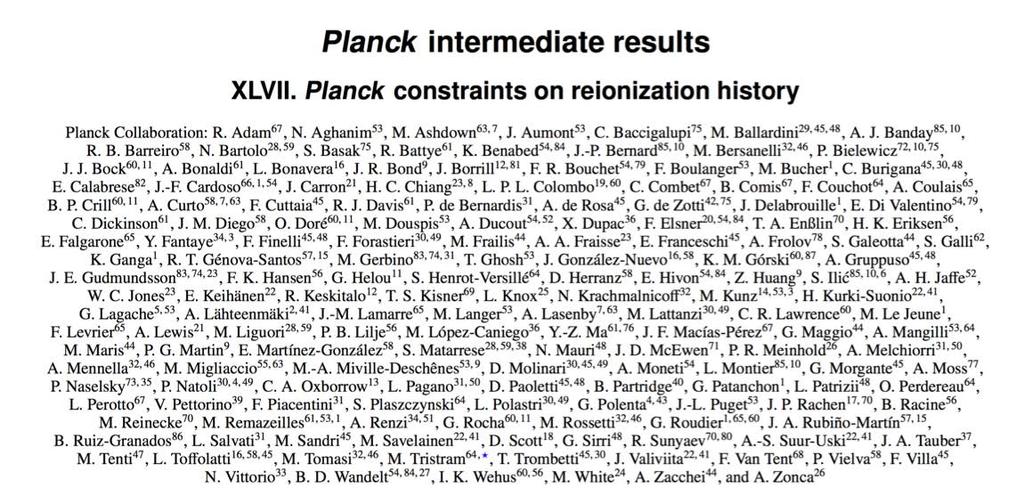 Planck 2016 constraints on the reionization history remarkable mission Thomson optical depth τ = 0.058±0.012.