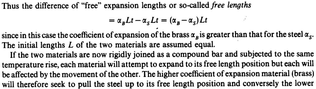 The extension of any length L is given by cxlt Fig. 2.3. Thermal expansion of compound bar.
