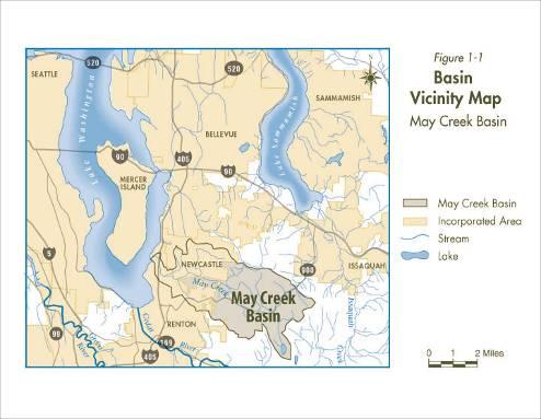 Overview of May Creek Basin Lake Washington Watershed Basin overlaps