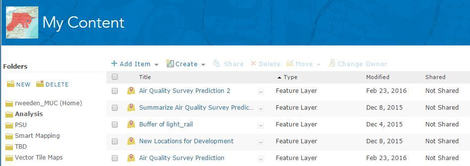 Review Results Added to web map Published as hosted feature layers