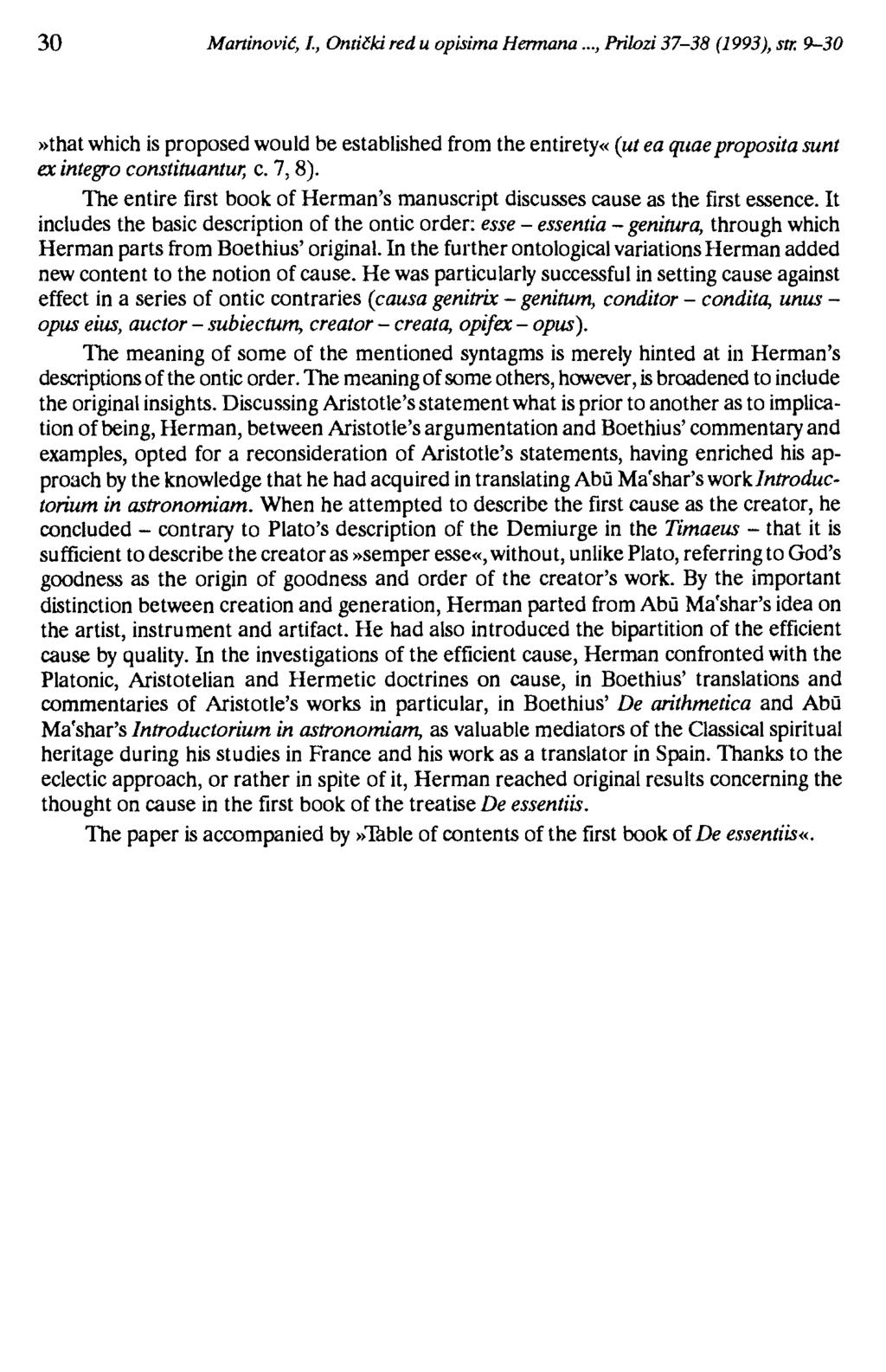 30 Martinović, l., Ontički red u opisima Hennana..., Prilozi 37-38 (1993), str.