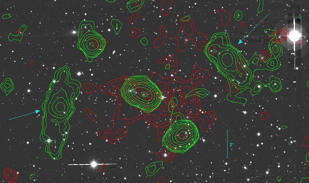 Abell 2345: a cluster with two non-symmetric radio relics The photometric and spectroscopic catalogs reveal the presence of, at least, three galaxy subclumps, the E, SW, and NW clumps).