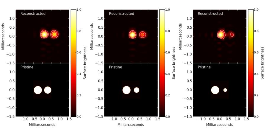 Simulated Fourier image Planes Reconstructed Binary images Input Binary images Simulated observations of binary stars with