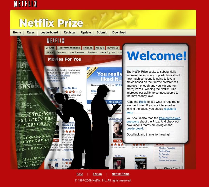 Factorize for million Netflix Challenge (2007-2009) Task: movies recommendation CineMatch: Netflix rec.