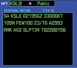 Textual METARs: 1. In the WPT group, turn the small right knob to the FIS-B Textual METAR page. Textual METARS for the flight plan destination airport are shown by default. 2.