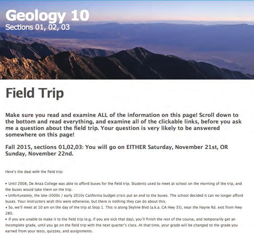 NOTE: For complete information on the field trip (including directions to the