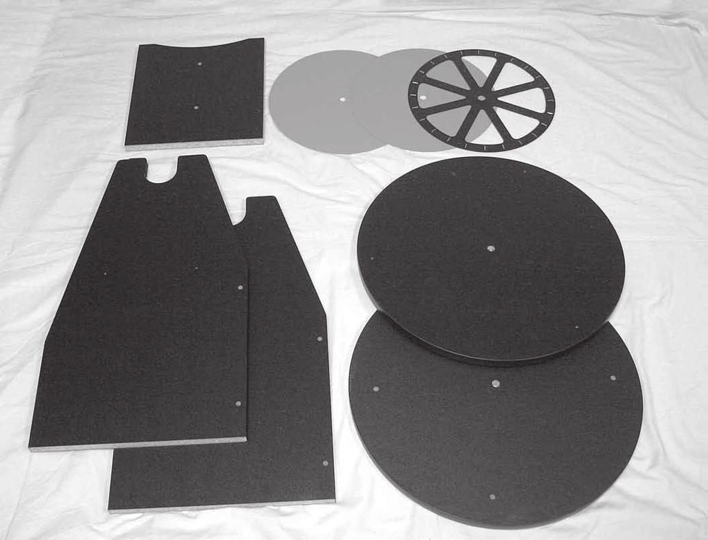 Azimuth bearing discs Front panel Needle bearing disc Ground plates Side panels Figure 2. The contents of the base box include the main components and hardware. Contents 1. Included Parts... 3 2.