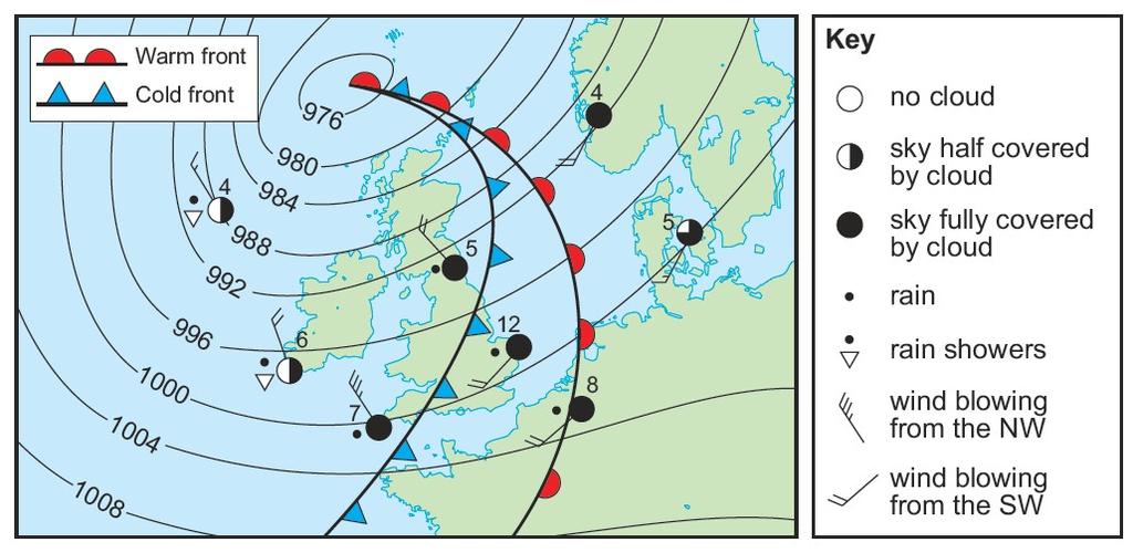 Interpreting synoptic charts 2 Study the synoptic chart below. Answer the question that follows.