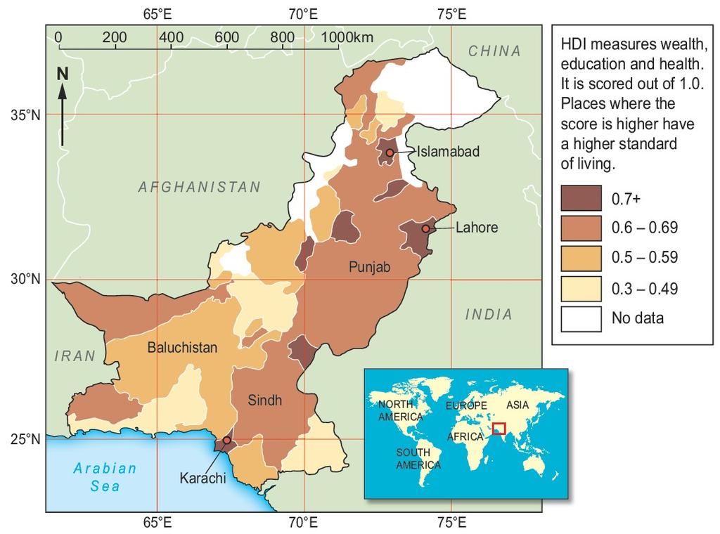 Using latitude and longitude 1 Study the map of Pakistan below. Answer the question that follows.