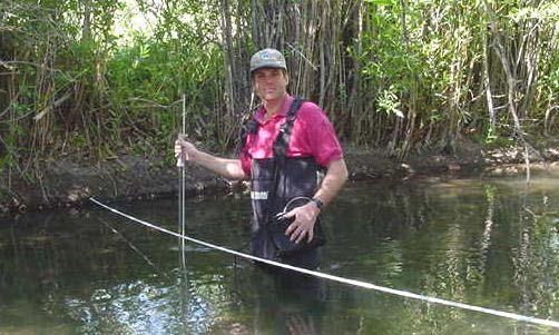 VI. Methods Of Employing Current Meters Wading The wading method involves having the hydrographer stand in the water holding a wading rod with the current meter attached to the rod The wading rod is