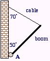 13. Two cables are used to support a 24 kg mass on a 1.6 m long 8.0 kg uniform horizontal beam as shown. What is the tension T in the right cable? A. 130 N B. 150 N C. 190 N D. 300 N 14. A 5.0 kg, 6.