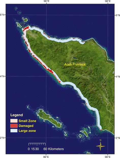 when tsunami hit the landscape. In addition, satellite image resolution have important factor to interpret the damage areas. Figure 1. The damage area in Sumatera in a small scale Figure 2.