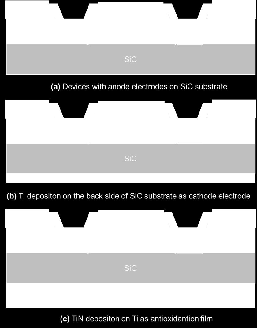 First, Ti (20 nm) was deposited on the whole of the back side of SiC substrate uniformly.