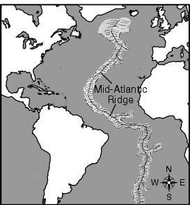Station D 2017 (10 minutes) 1. The map below shows the location of the Mid-Atlantic Ridge. Which statement best describes what is occurring at this location? A.