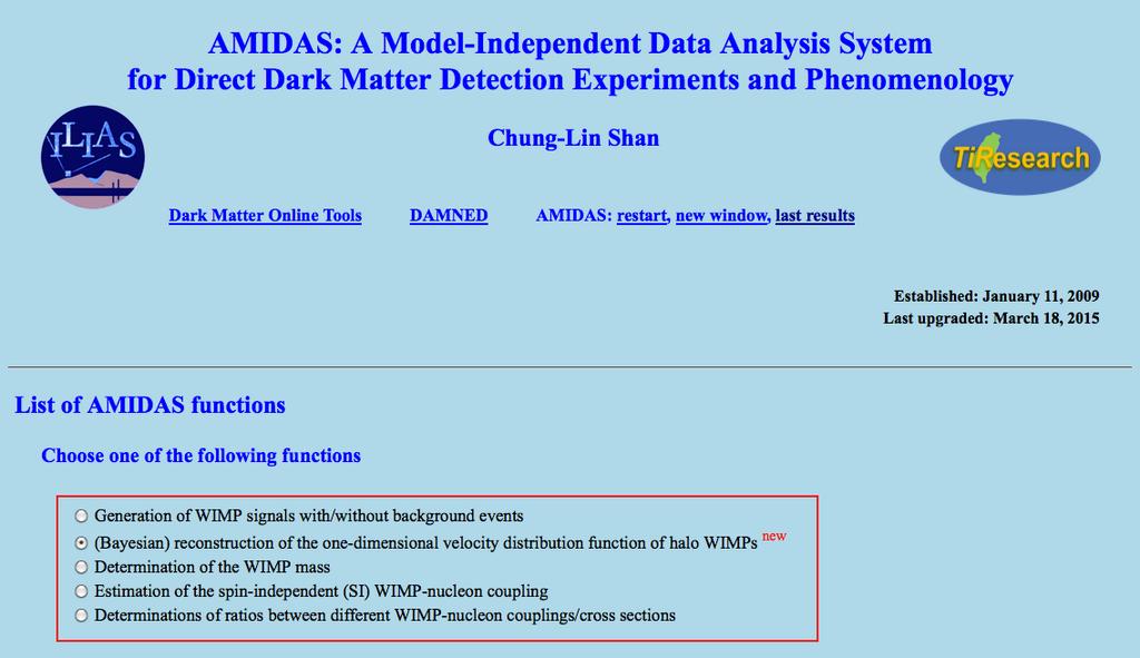 AMIDAS package AMIDAS package AMIDAS: A Model-Independent Data Analysis System for direct Dark
