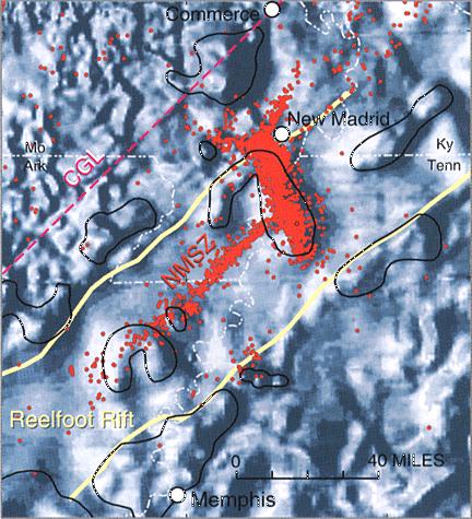 Study Site Magnetic Intensity Map Showing Reelfoot Rift and Associated
